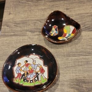 Keramos 2 Pc. Dish Set,RARE Israel Art Pottery,Mosiac,Dancers/ EUC